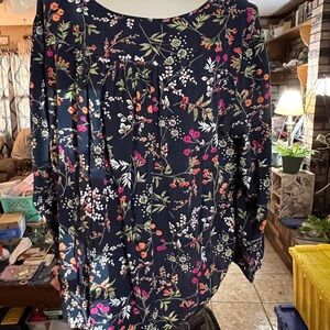 Elegant Floral Women's Blouse - Navy and Multicolor